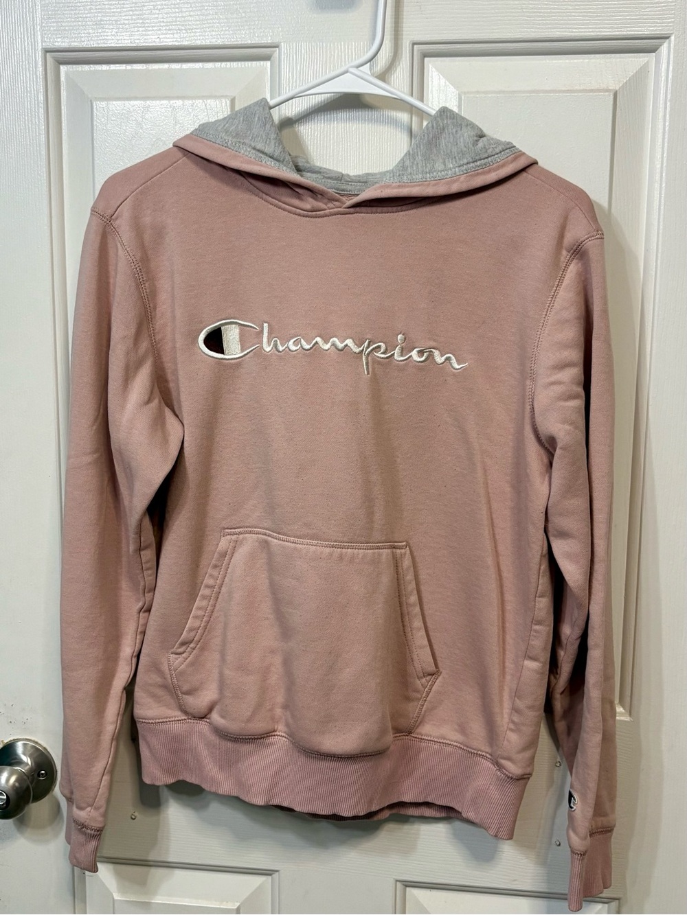 Champion Pink Pullover Hoodie with Gray Lining